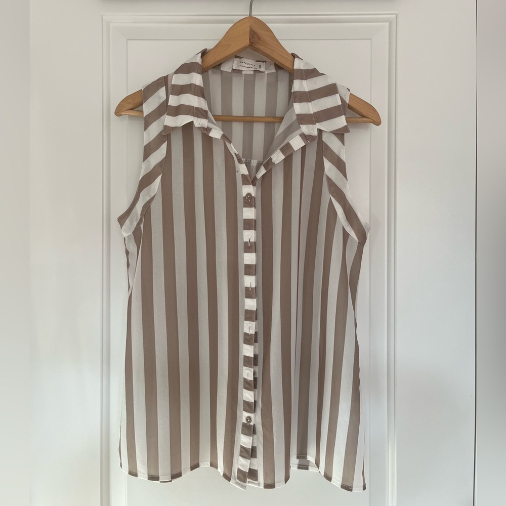 3/$30 Love tree Collared Sleeveless Blouse with Vertical Stripes